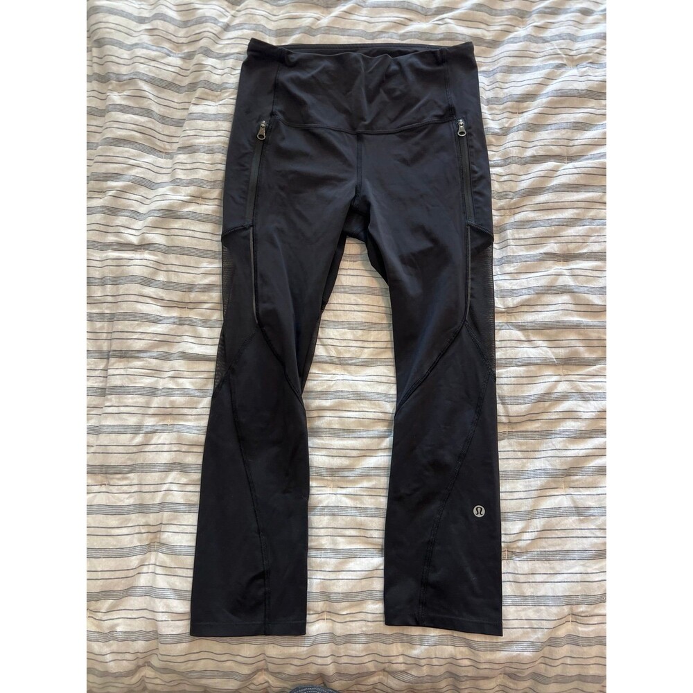 Lululemon High Rise Mesh Panel Cutout Leggings with Zip Pockets Size 6